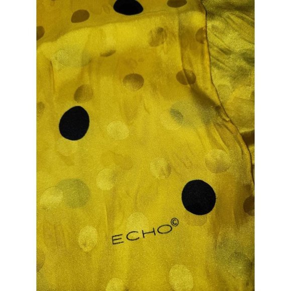 Vintage Echo Yellow and Black Polka Dot 100% Silk Hand Turned Hem Neck Scarf Mad - Picture 3 of 5